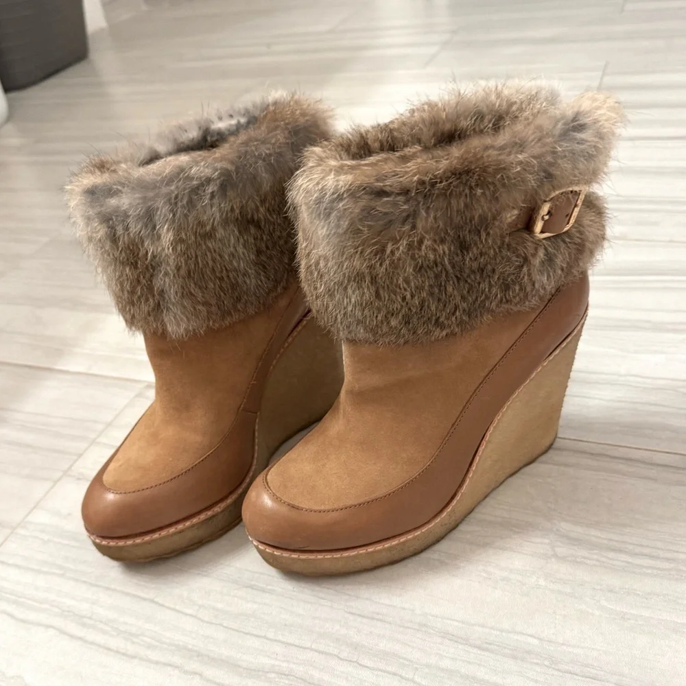 Tory Burch Tan Fur Trim Winter Boots, Tan/Brown Size 9M